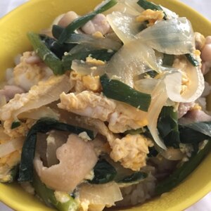 鶏肉たっぷり★ニラ&えのき入り親子丼風